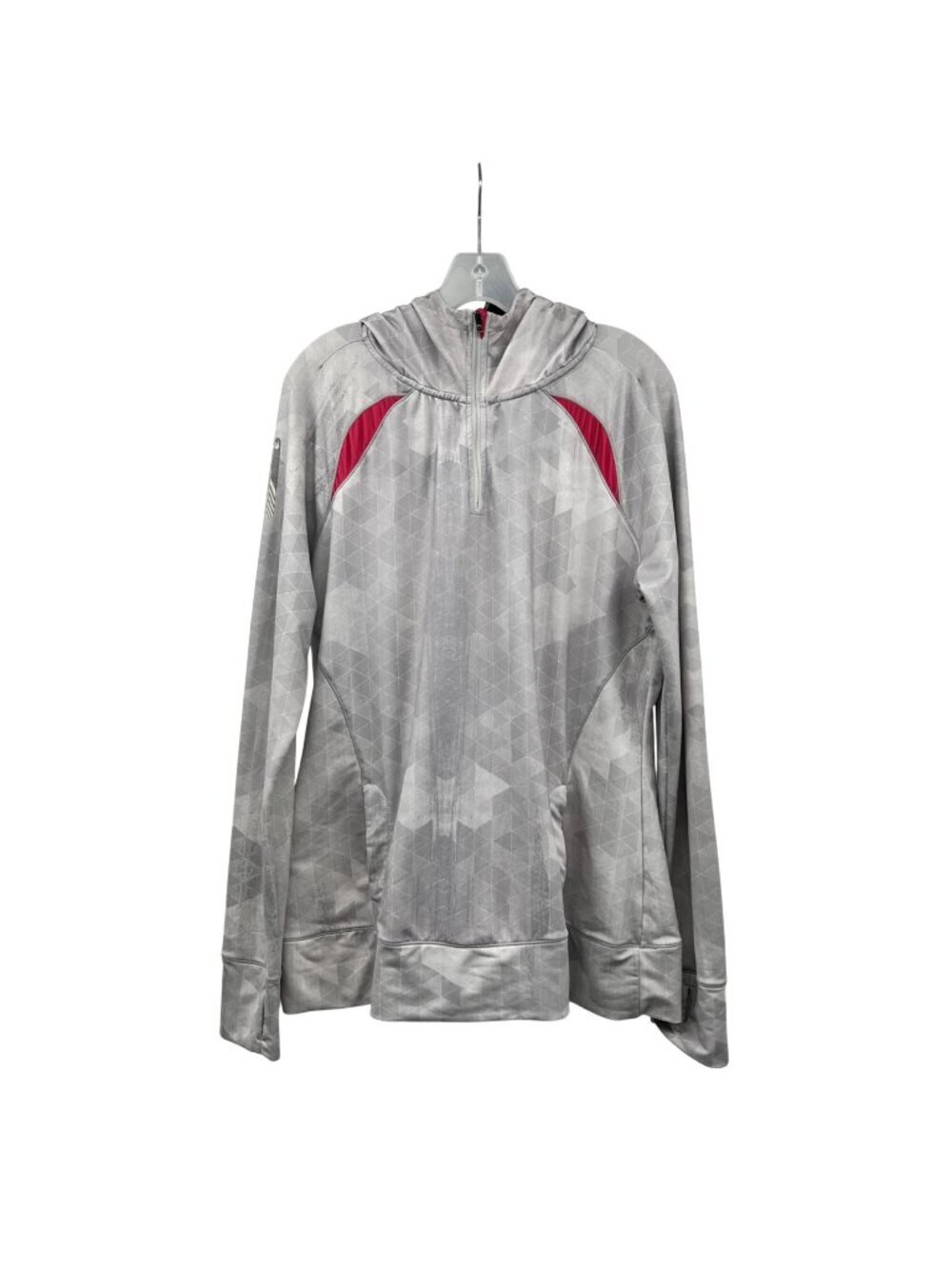 SOLFIRE Womens 1/4 Zip Active Pullover Hooded Gray/Pink Size Large Pocket